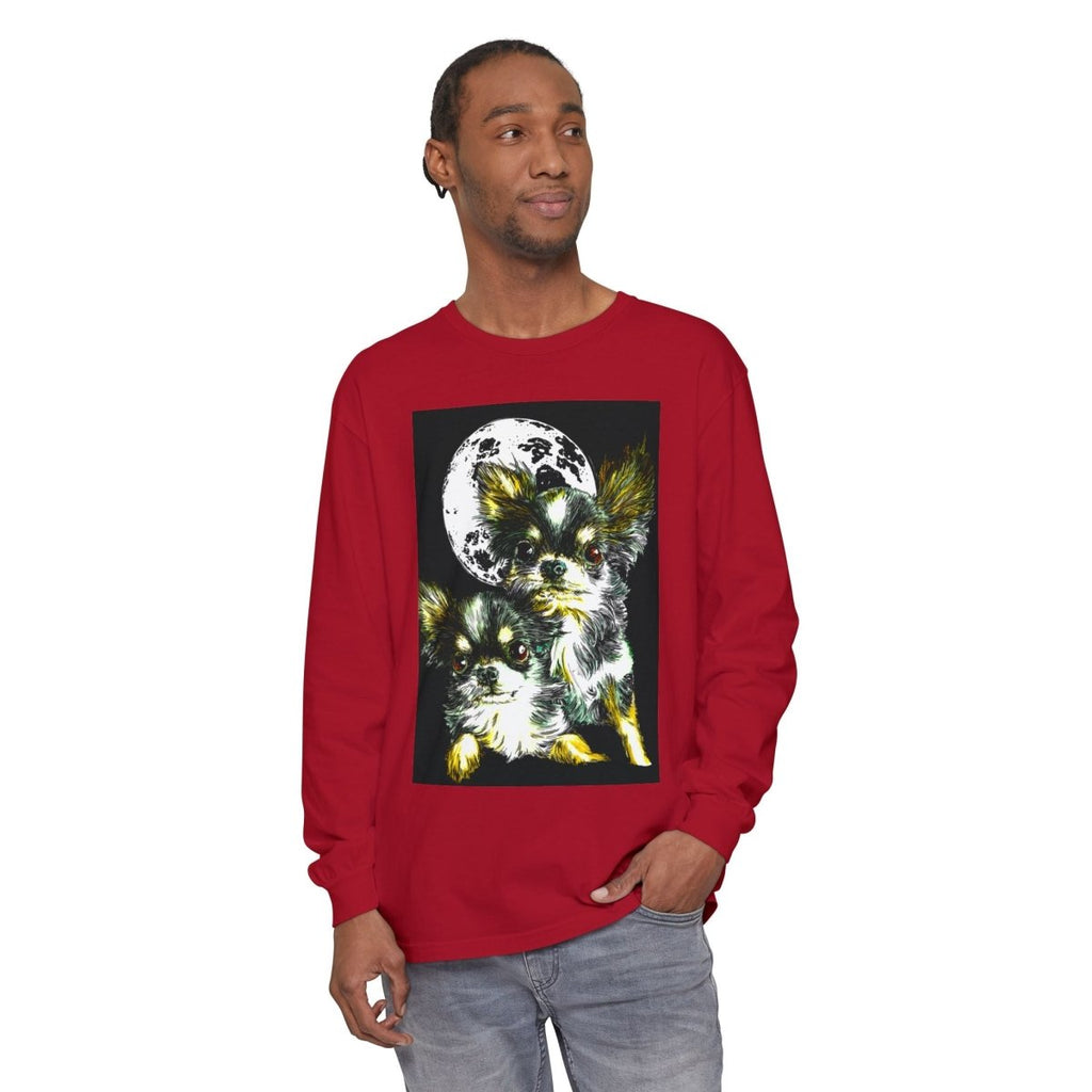 Chihuahua Moonlight Long Sleeve T-Shirt - Unisex Garment - Dyed Tee - Curran Artworks