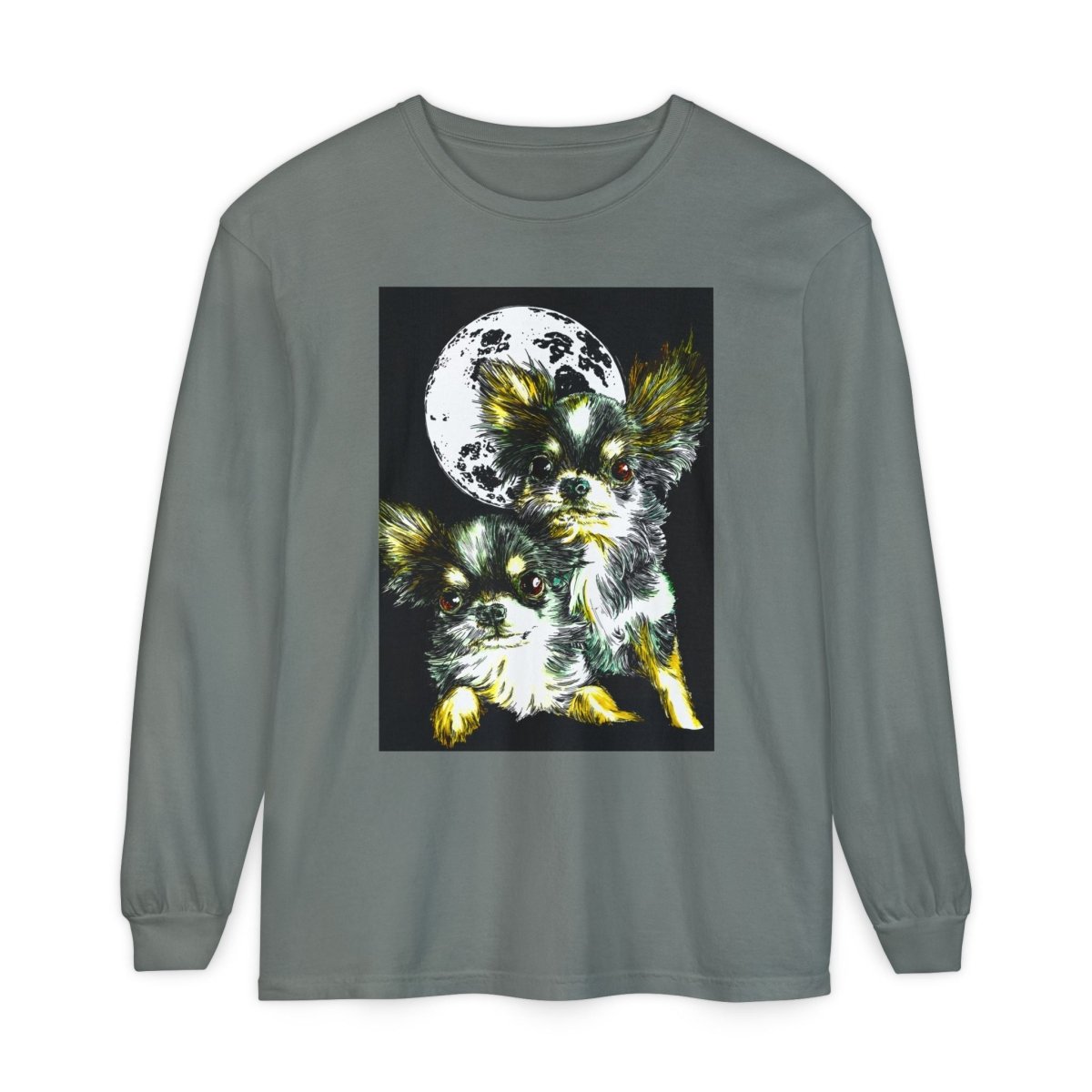 Chihuahua Moonlight Long Sleeve T-Shirt - Unisex Garment - Dyed Tee - Curran Artworks