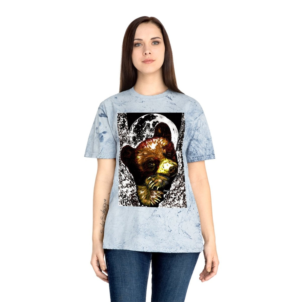 Colorful Brown Bear Cub Moon Unisex T-Shirt - Artistic Wildlife Design - Curran Artworks