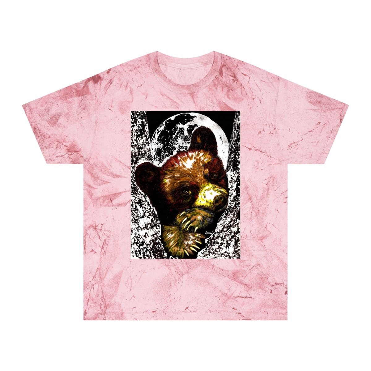 Colorful Brown Bear Cub Moon Unisex T-Shirt - Artistic Wildlife Design - Curran Artworks