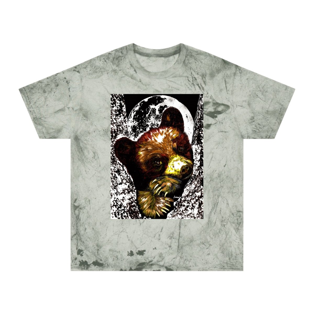 Colorful Brown Bear Cub Moon Unisex T-Shirt - Artistic Wildlife Design - Curran Artworks