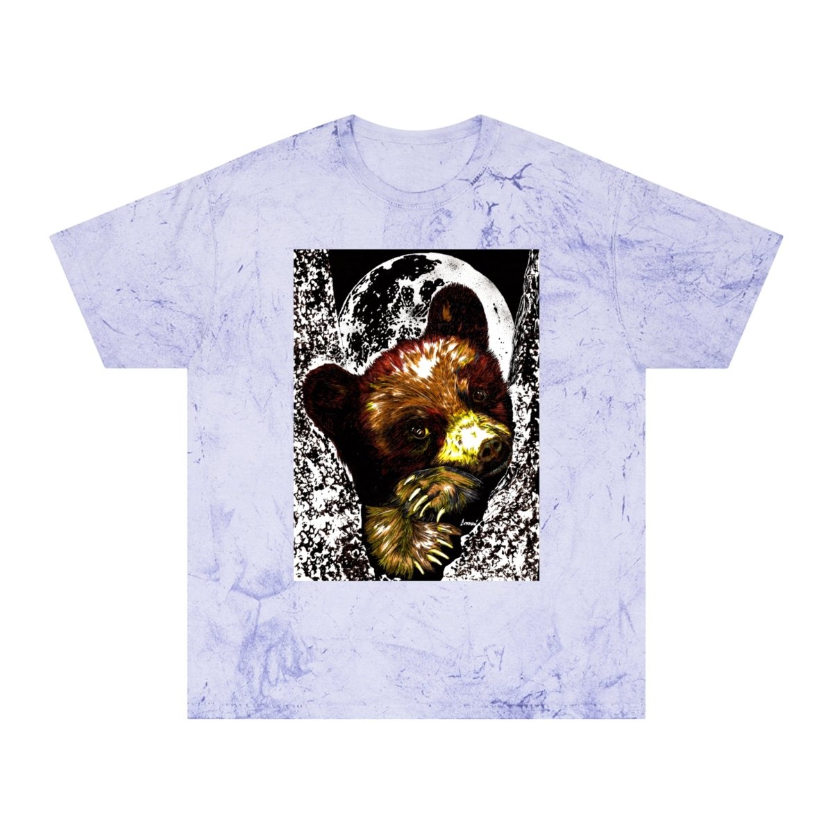Colorful Brown Bear Cub Moon Unisex T-Shirt - Artistic Wildlife Design - Curran Artworks