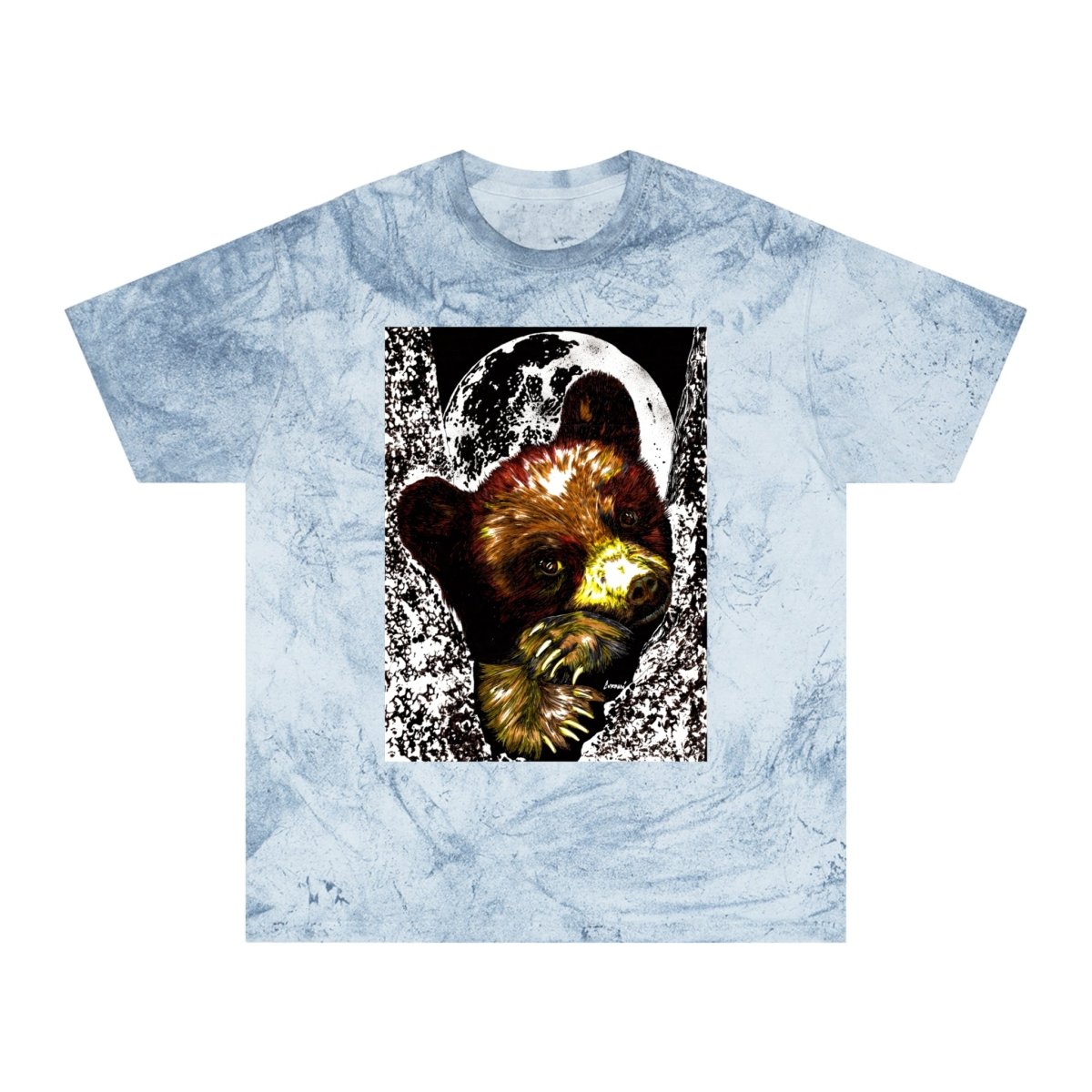 Colorful Brown Bear Cub Moon Unisex T-Shirt - Artistic Wildlife Design - Curran Artworks