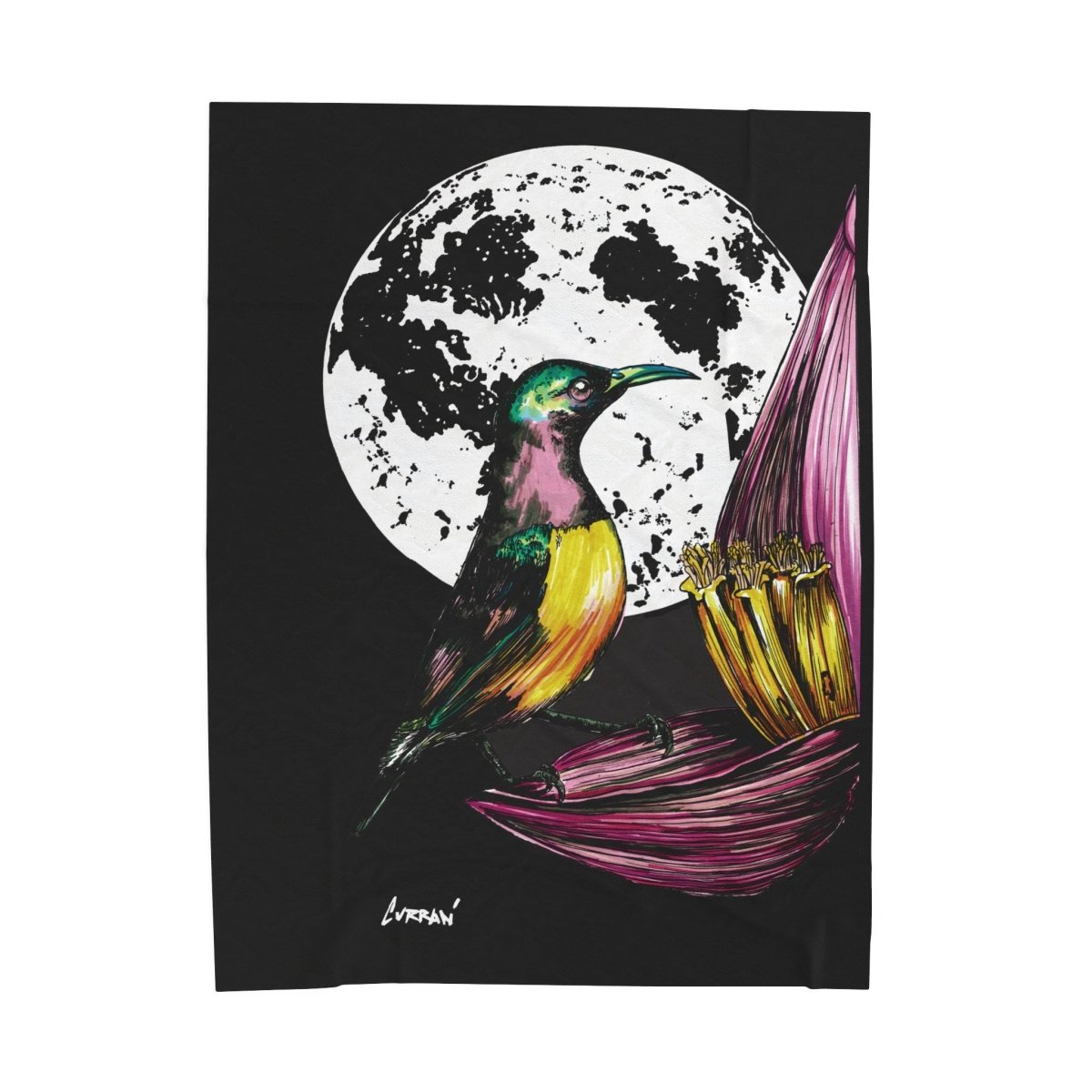 Colorful Hummingbird Velveteen Plush Blanket – Cozy Art for Nature Lovers - Curran Artworks