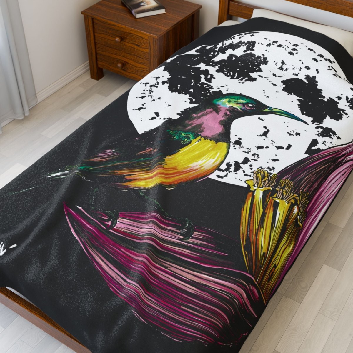 Colorful Hummingbird Velveteen Plush Blanket – Cozy Art for Nature Lovers - Curran Artworks