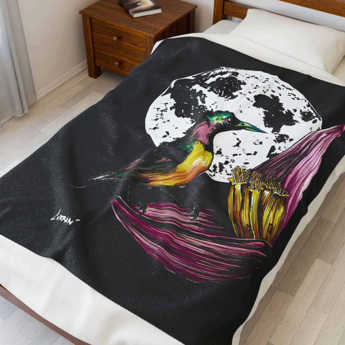 Colorful Hummingbird Velveteen Plush Blanket – Cozy Art for Nature Lovers - Curran Artworks