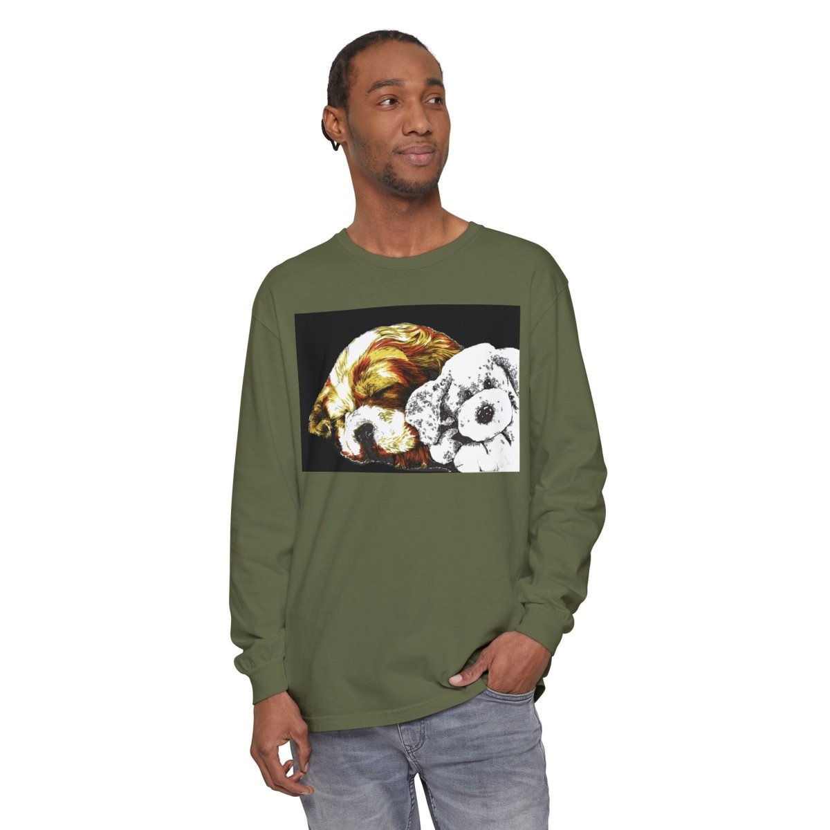 Cozy Cocker spaniel puppy & Plush Toy Long Sleeve T-Shirt for Animal Lovers - Curran Artworks