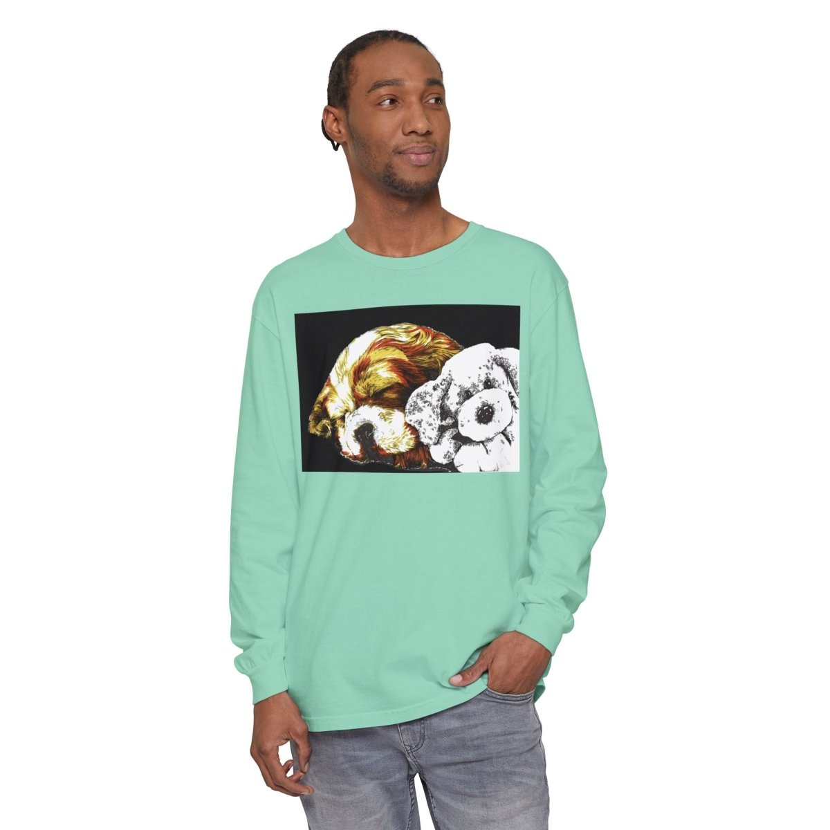 Cozy Cocker spaniel puppy & Plush Toy Long Sleeve T-Shirt for Animal Lovers - Curran Artworks