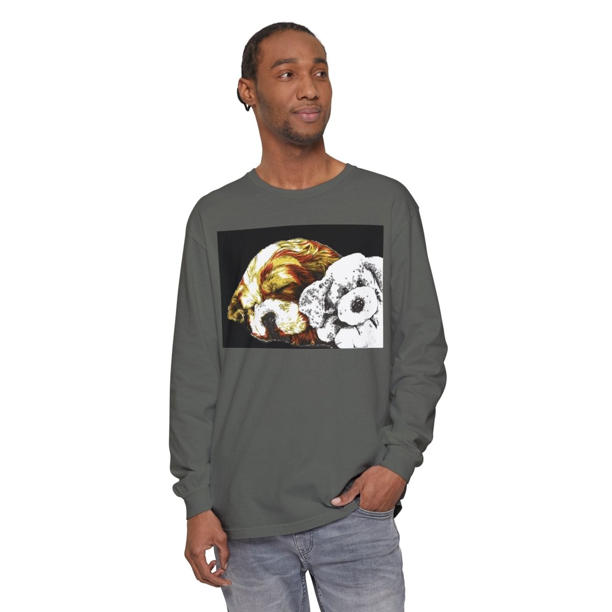 Cozy Cocker spaniel puppy & Plush Toy Long Sleeve T-Shirt for Animal Lovers - Curran Artworks