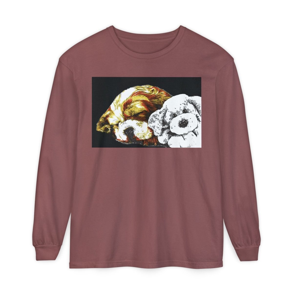 Cozy Cocker spaniel puppy & Plush Toy Long Sleeve T-Shirt for Animal Lovers - Curran Artworks