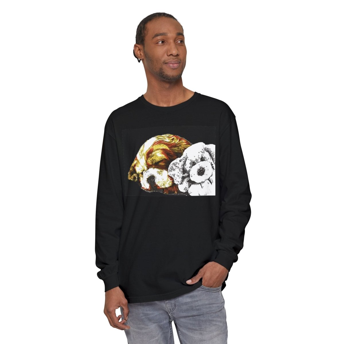 Cozy Cocker spaniel puppy & Plush Toy Long Sleeve T-Shirt for Animal Lovers - Curran Artworks