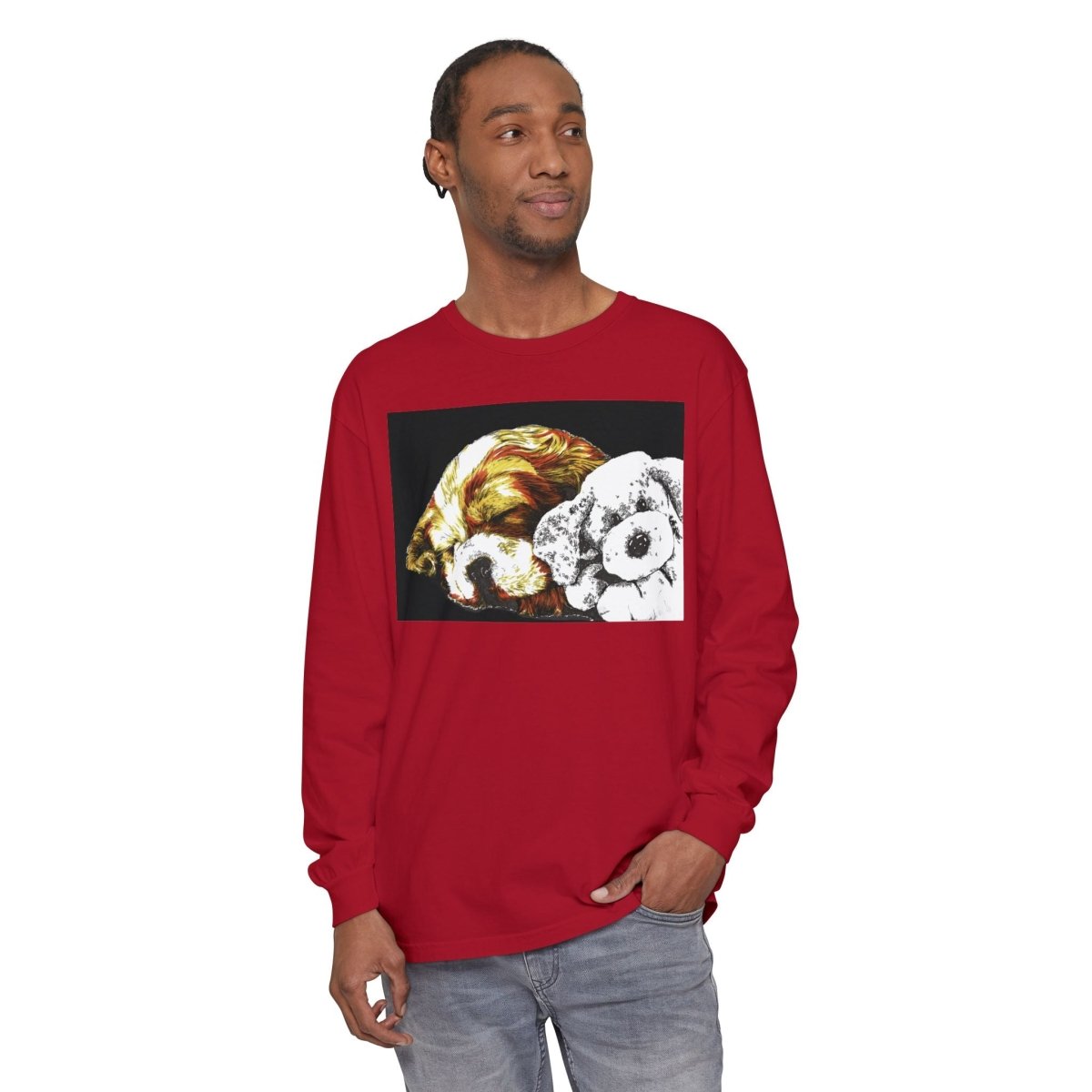 Cozy Cocker spaniel puppy & Plush Toy Long Sleeve T-Shirt for Animal Lovers - Curran Artworks