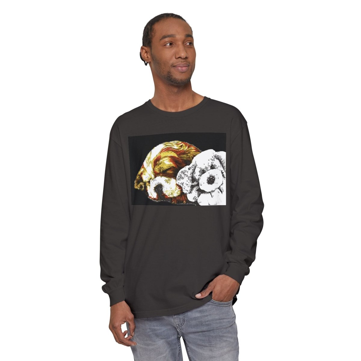 Cozy Cocker spaniel puppy & Plush Toy Long Sleeve T-Shirt for Animal Lovers - Curran Artworks