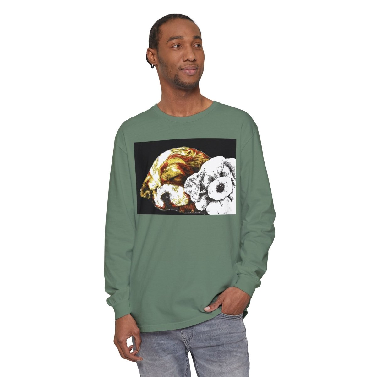 Cozy Cocker spaniel puppy & Plush Toy Long Sleeve T-Shirt for Animal Lovers - Curran Artworks