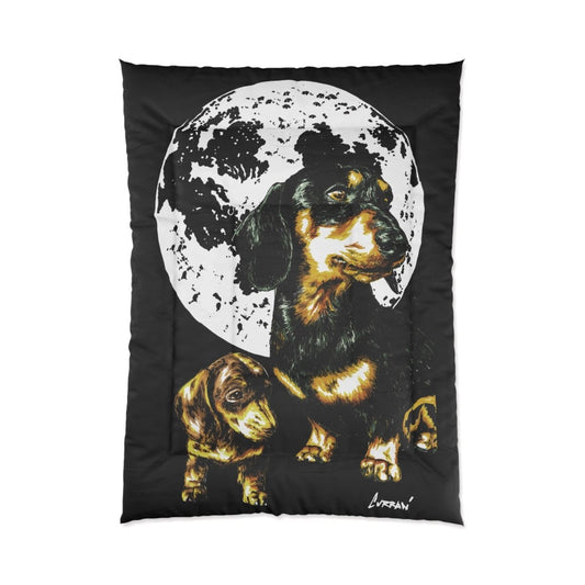 Cozy Dachshund Comforter - Dog Lover's Moonlit Bedding - Curran Artworks