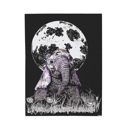 Cozy Elephant Moon Velveteen Plush Blanket - Perfect for Home Decor & Gifts - Curran Artworks