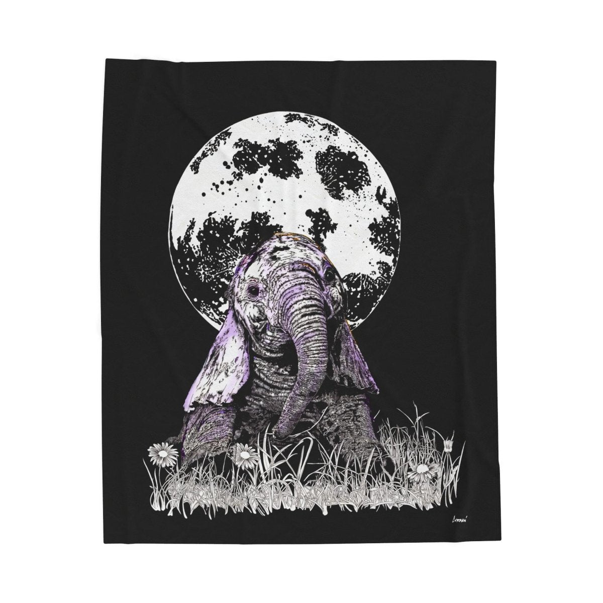 Cozy Elephant Moon Velveteen Plush Blanket - Perfect for Home Decor & Gifts - Curran Artworks