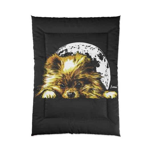 Cozy Pomeranian Comforter - Moonlit Dog Design for Pet Lovers - Curran Artworks