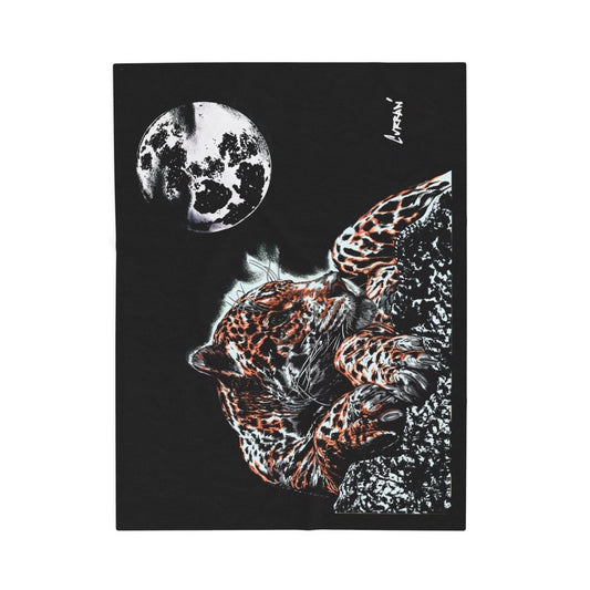Cozy Velveteen Plush Blanket with Moonlit Jaguar Design - Perfect for Pet Lovers - Curran Artworks