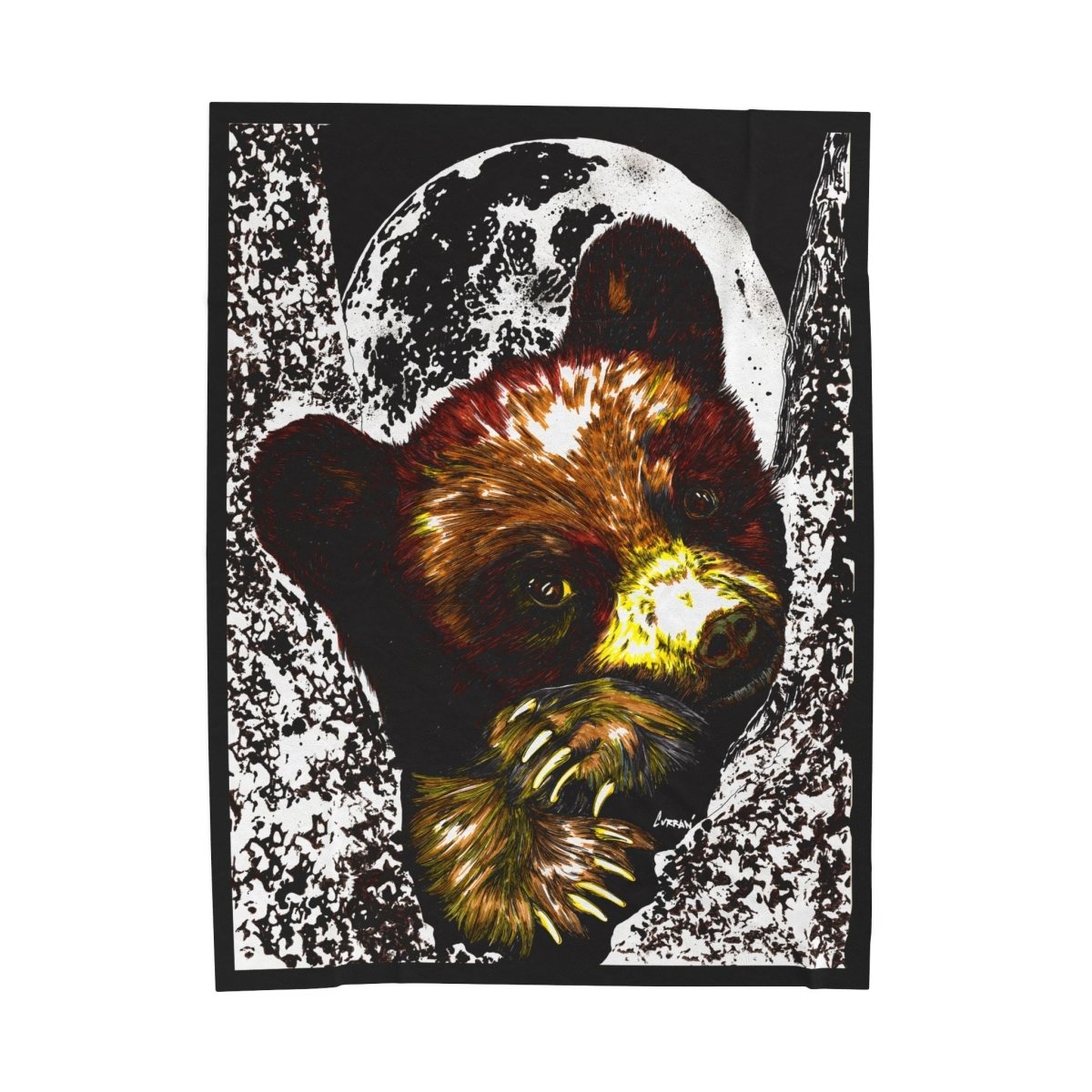 Cute Brown Bear Cub Cozy Velveteen Plush Blanket, Perfect for Winter Nights - Curran Artworks