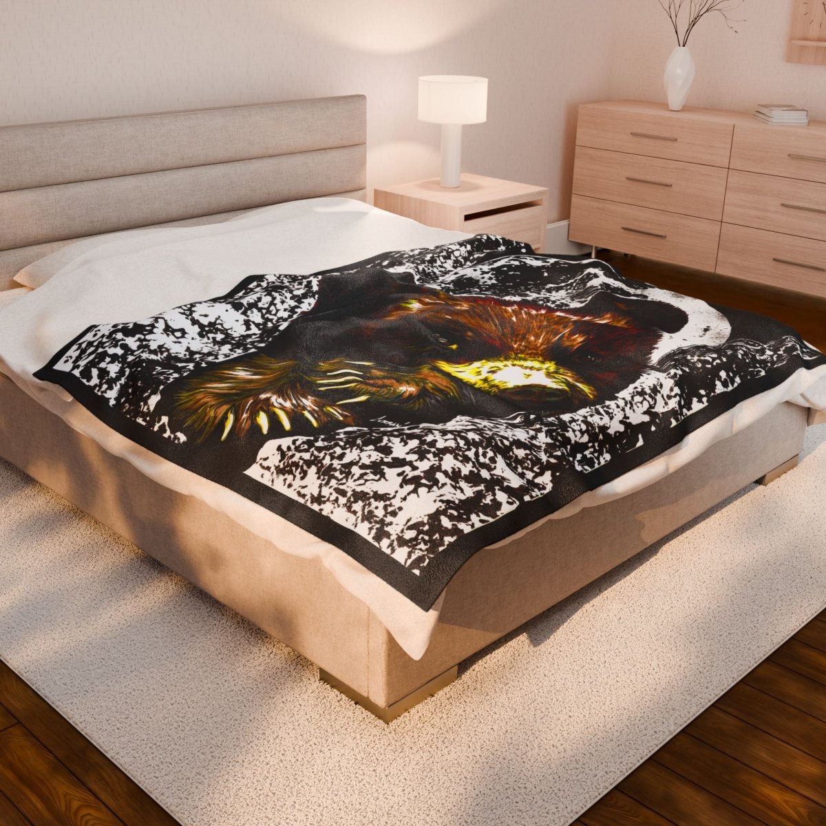 Cute Brown Bear Cub Cozy Velveteen Plush Blanket, Perfect for Winter Nights - Curran Artworks