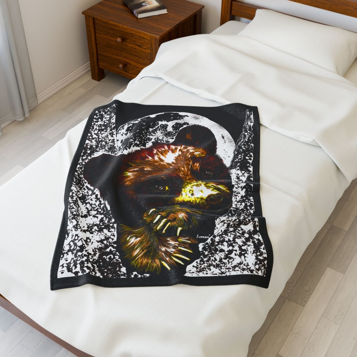 Cute Brown Bear Cub Cozy Velveteen Plush Blanket, Perfect for Winter Nights - Curran Artworks