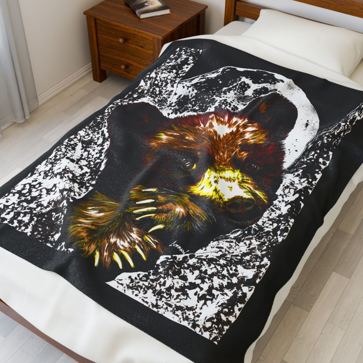 Cute Brown Bear Cub Cozy Velveteen Plush Blanket, Perfect for Winter Nights - Curran Artworks