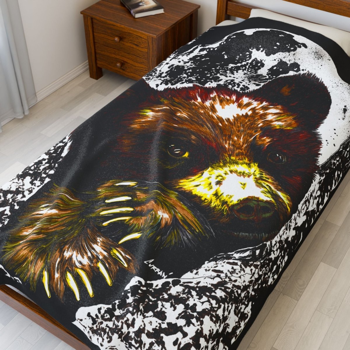 Cute Brown Bear Cub Cozy Velveteen Plush Blanket, Perfect for Winter Nights - Curran Artworks