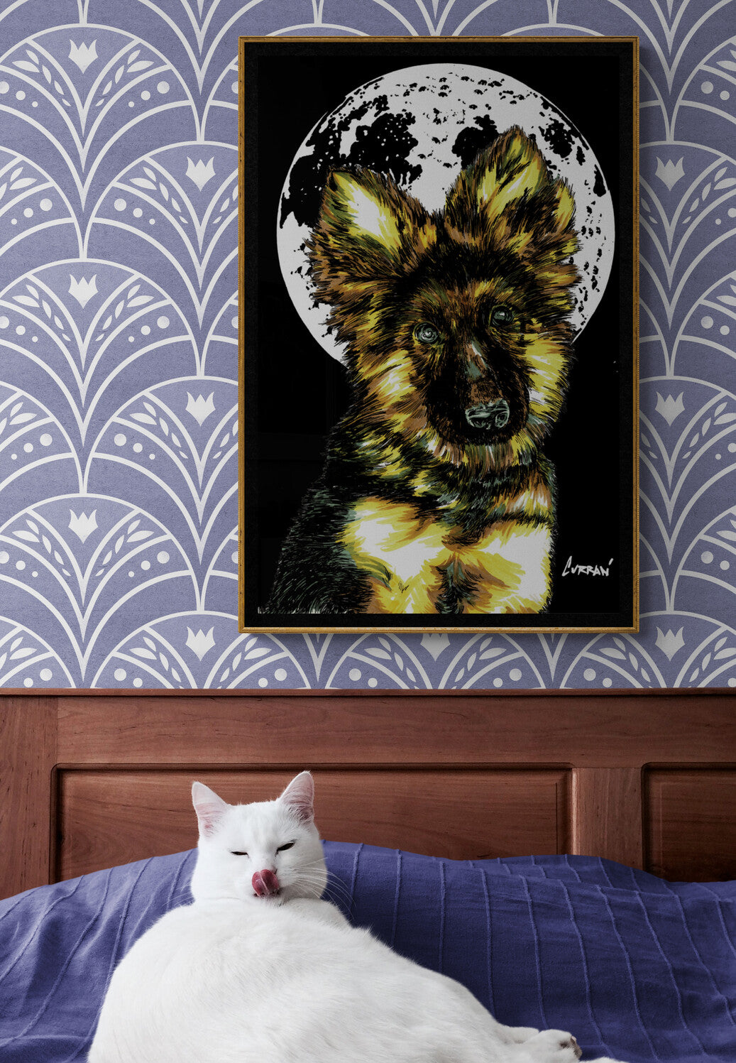 German Sheppard Puppy Hand Drawn Wall Art Poster