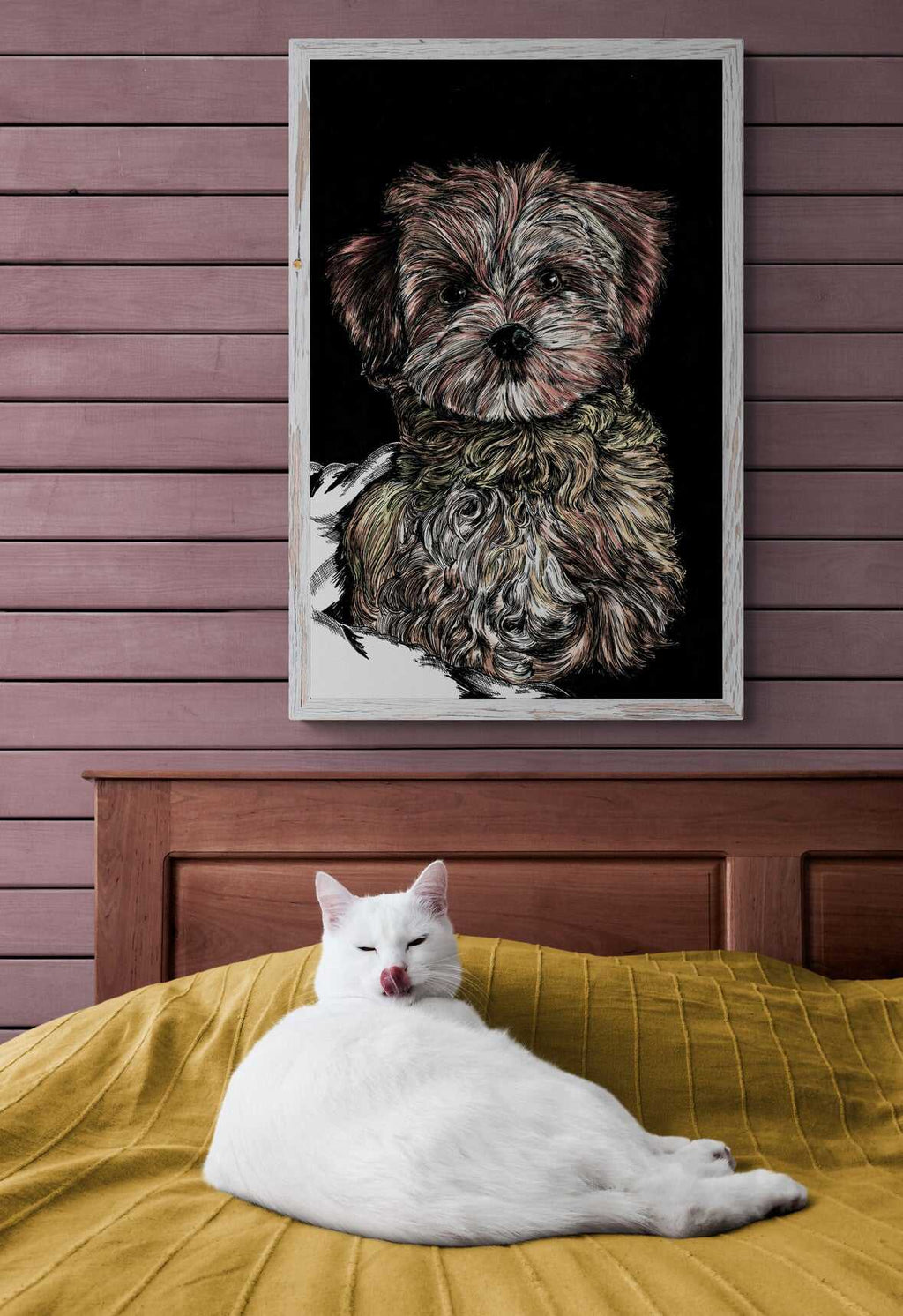Puppy 2 Wall Art Poster Print, featuring the Original Art, hand drawn by Canadian Artist and Owner Kris Curran here at Curran Artworks.
