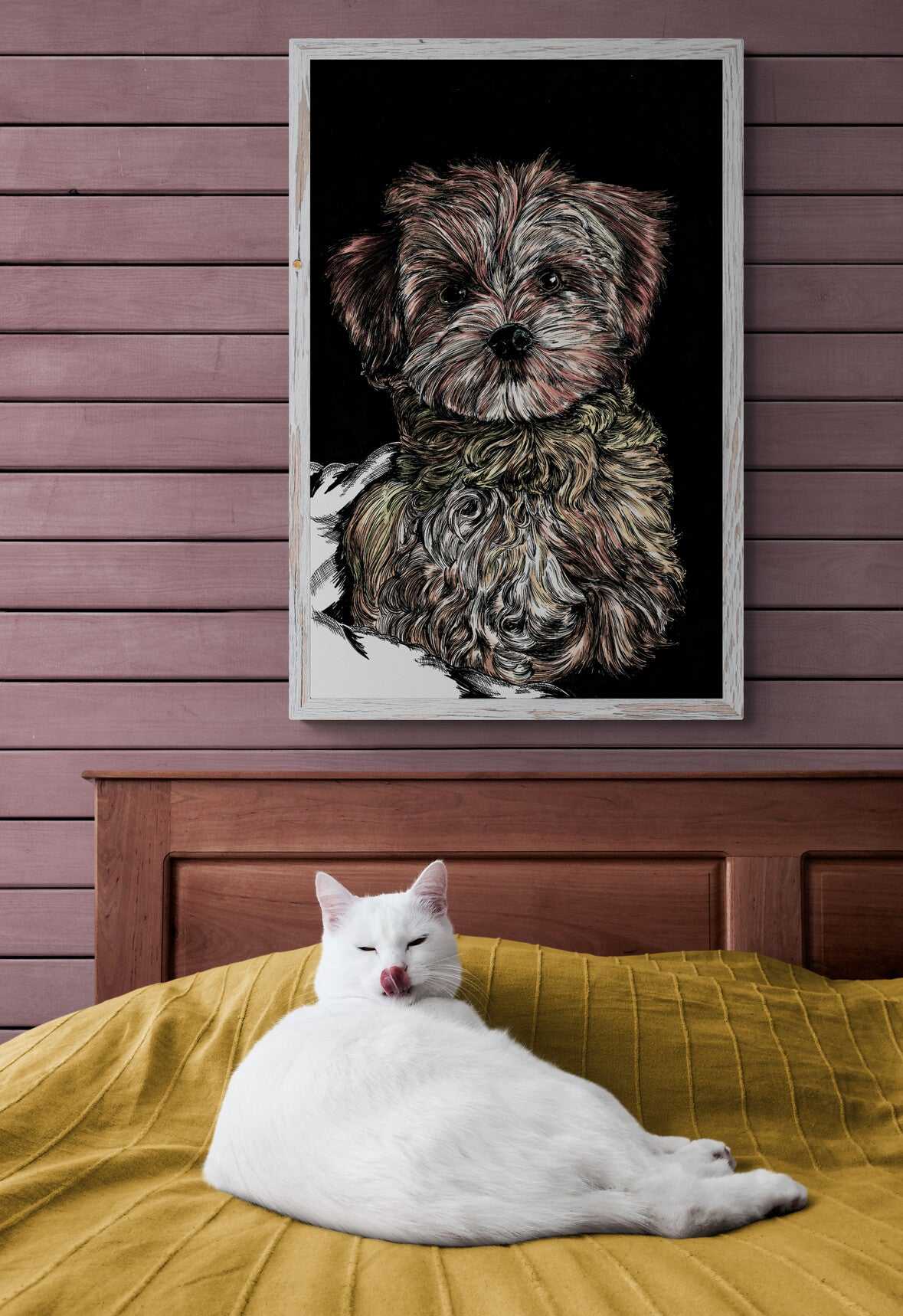 Puppy 2 Wall Art Poster Print, featuring the Original Art, hand drawn by Canadian Artist and Owner Kris Curran here at Curran Artworks.