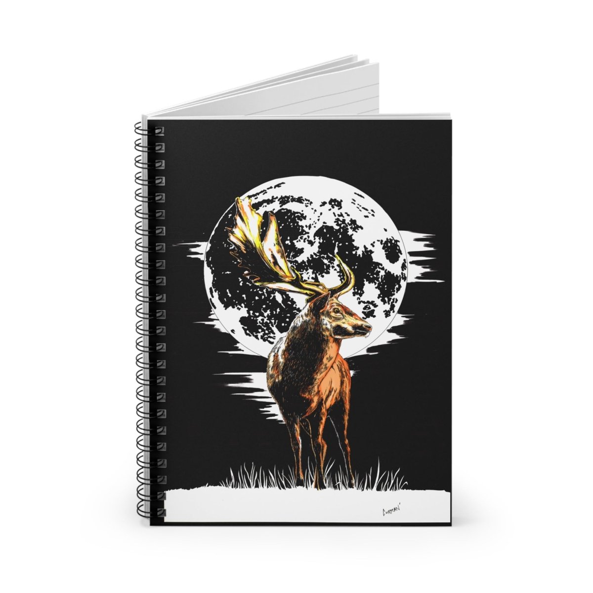 Deer Moonlight Spiral Notebook - Ruled Line for Nature Lovers - Curran Artworks
