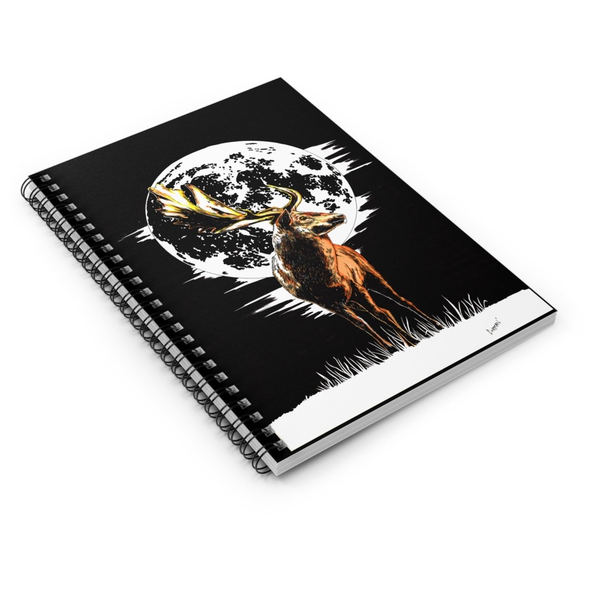 Deer Moonlight Spiral Notebook - Ruled Line for Nature Lovers - Curran Artworks