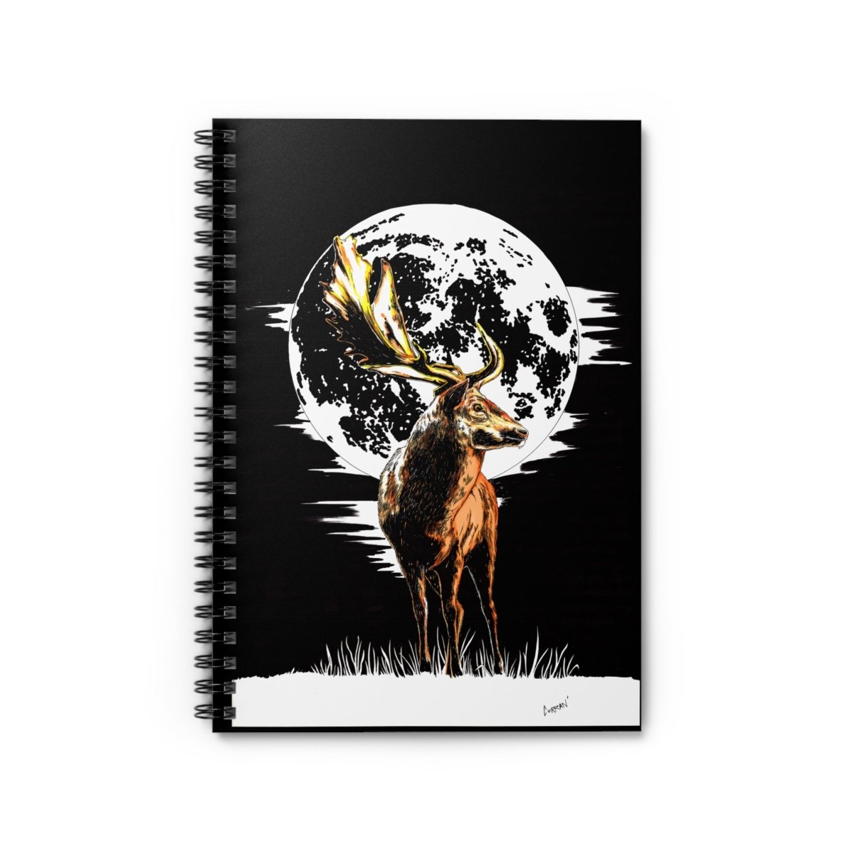 Deer Moonlight Spiral Notebook - Ruled Line for Nature Lovers - Curran Artworks