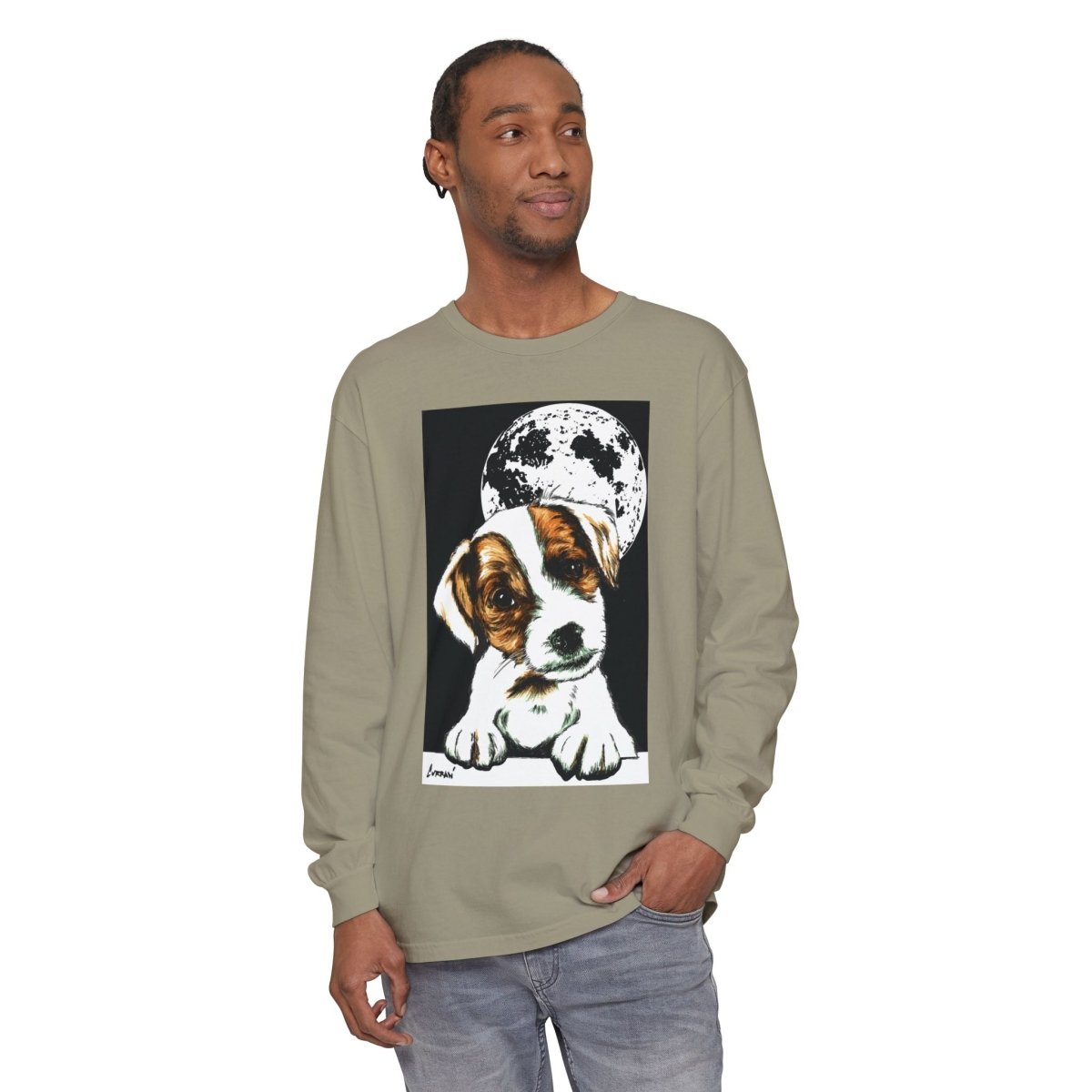 Dog Moon Long Sleeve T-Shirt Eco - Friendly Unisex - Perfect Gift for Pet Lovers - Curran Artworks