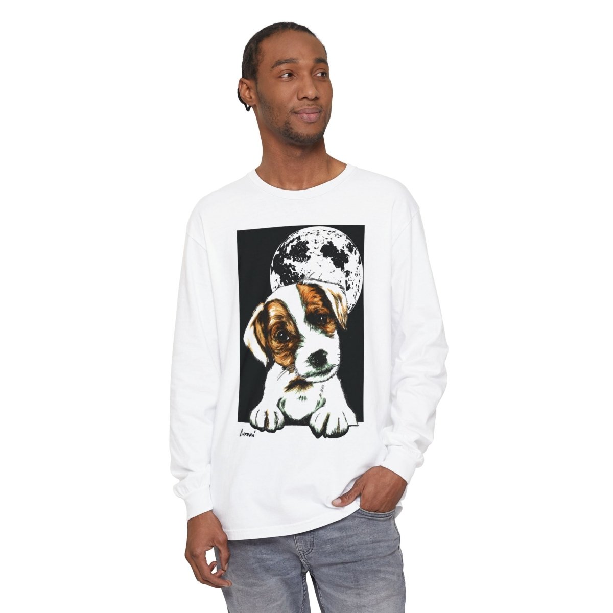 Dog Moon Long Sleeve T-Shirt Eco - Friendly Unisex - Perfect Gift for Pet Lovers - Curran Artworks