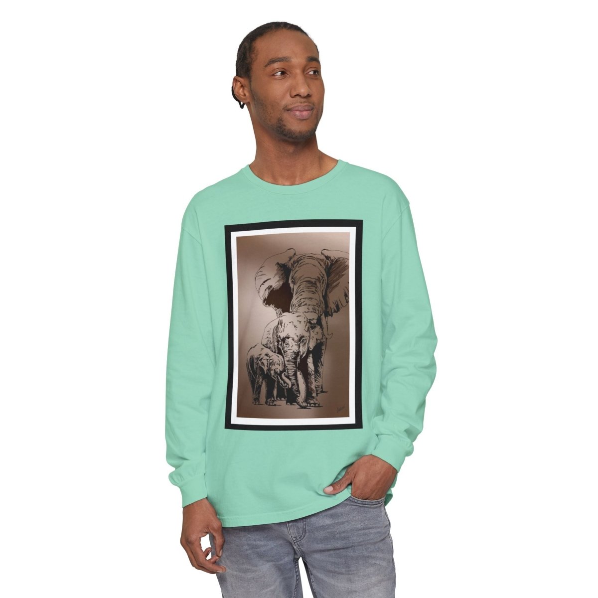 Eco - Friendly Elephant Art Long Sleeve T-Shirt for Animal Lovers - Curran Artworks