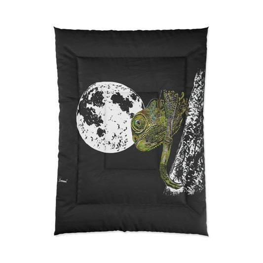 Eco - Friendly Moonlit Chameleon Comforter - Stylish Bedding for Nature Lovers - Curran Artworks