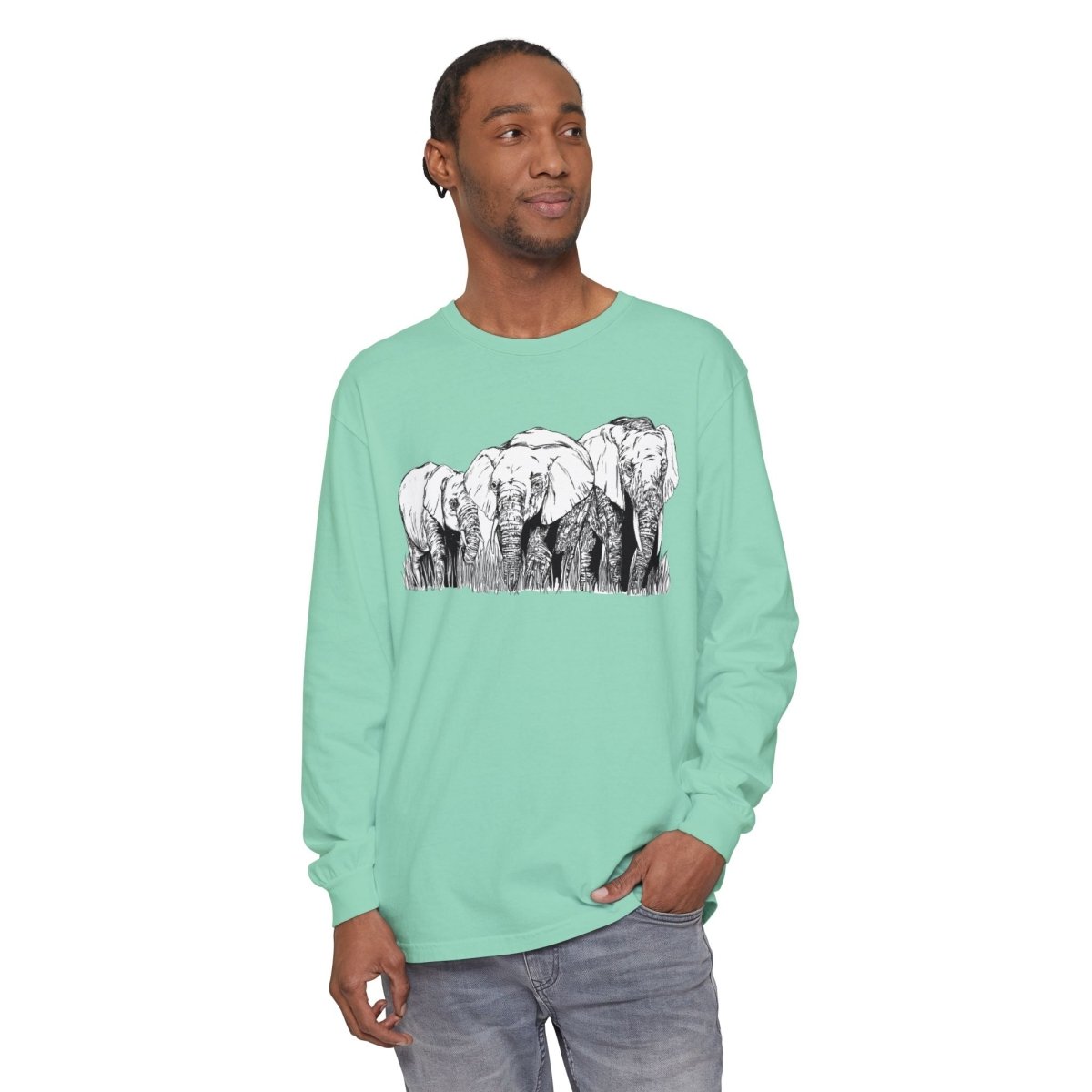 Elephant Family Long Sleeve T-Shirt - Eco - Friendly Unisex Tee for Nature Lovers - Curran Artworks