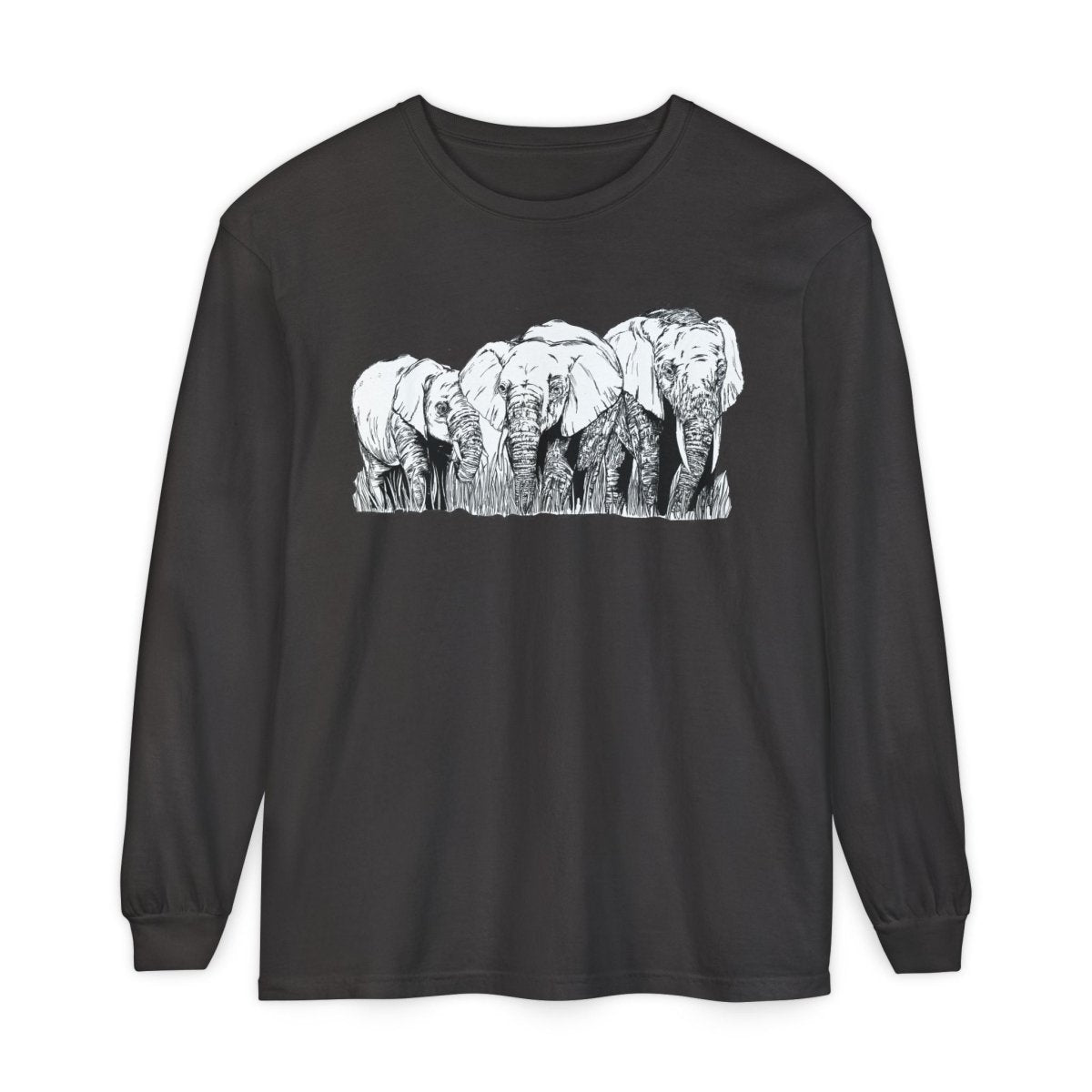 Elephant Family Long Sleeve T-Shirt - Eco - Friendly Unisex Tee for Nature Lovers - Curran Artworks