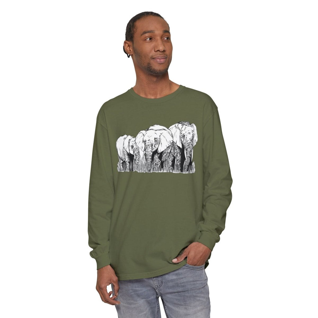 Elephant Family Long Sleeve T-Shirt - Eco - Friendly Unisex Tee for Nature Lovers - Curran Artworks