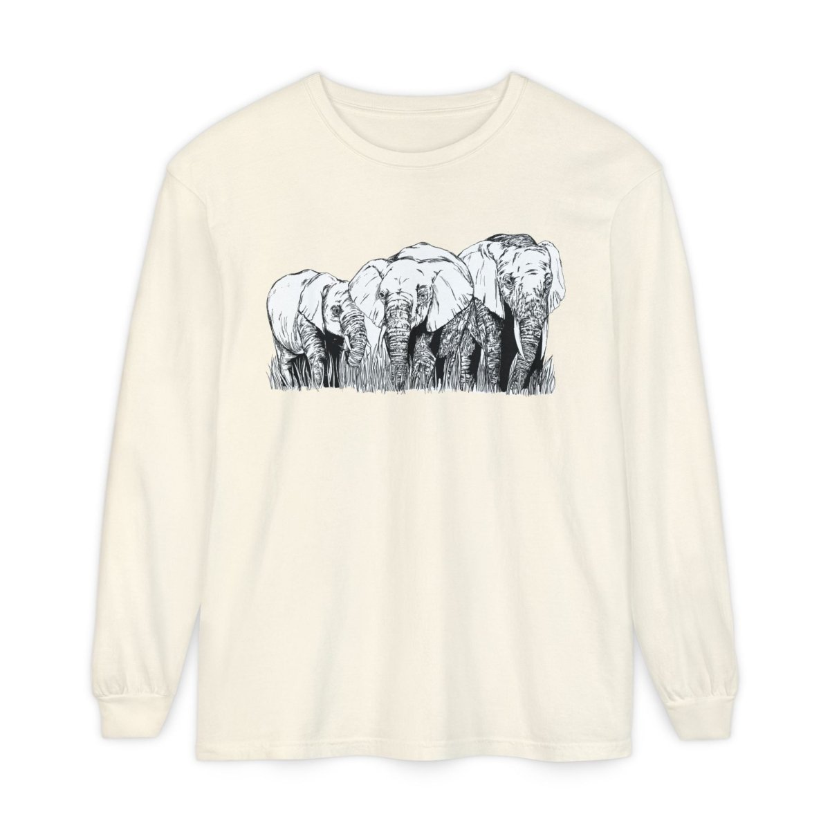 Elephant Family Long Sleeve T-Shirt - Eco - Friendly Unisex Tee for Nature Lovers - Curran Artworks