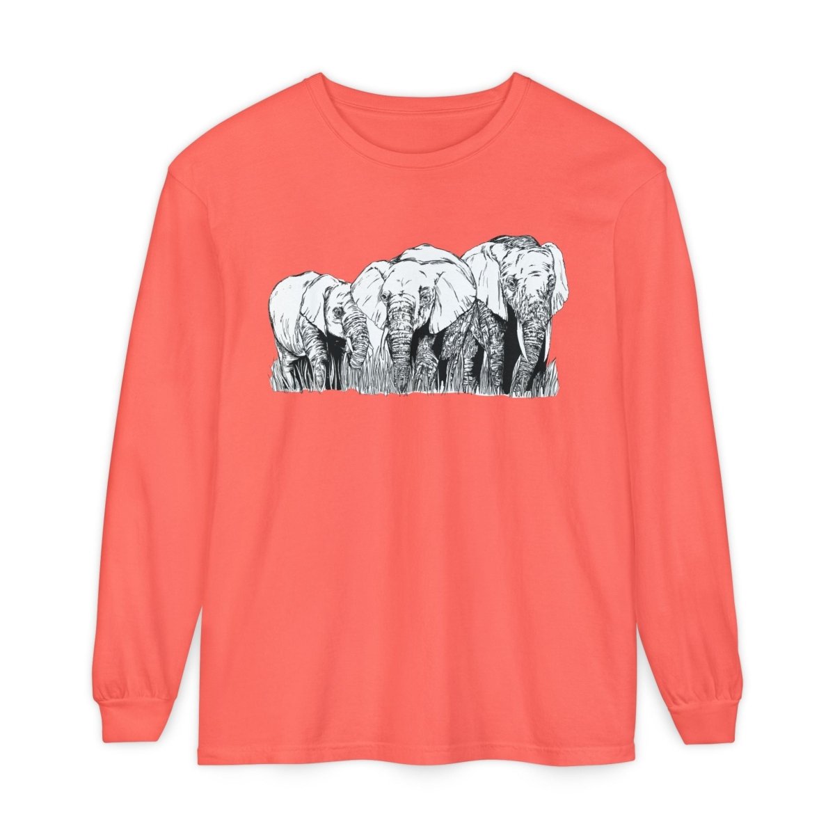 Elephant Family Long Sleeve T-Shirt - Eco - Friendly Unisex Tee for Nature Lovers - Curran Artworks
