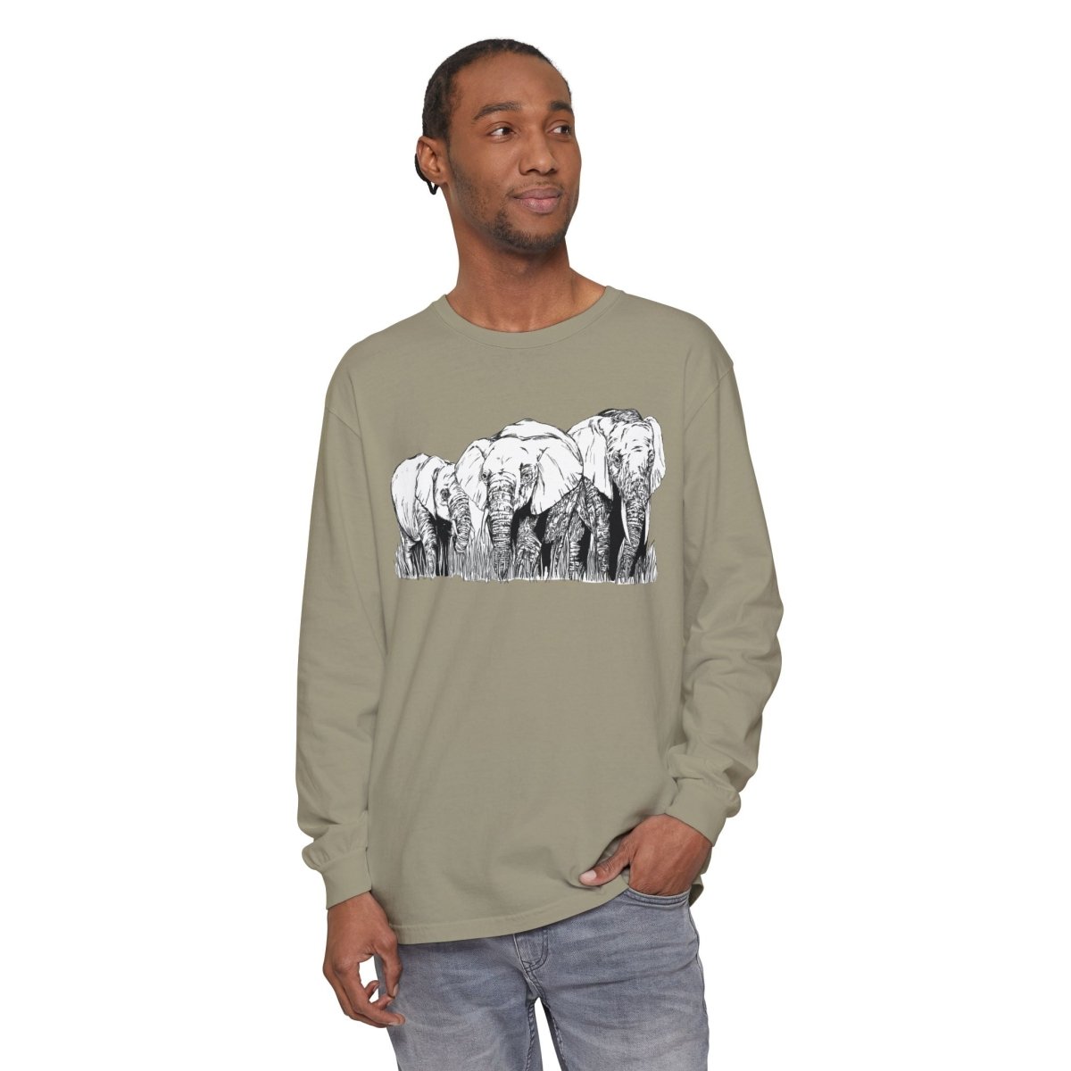 Elephant Family Long Sleeve T-Shirt - Eco - Friendly Unisex Tee for Nature Lovers - Curran Artworks