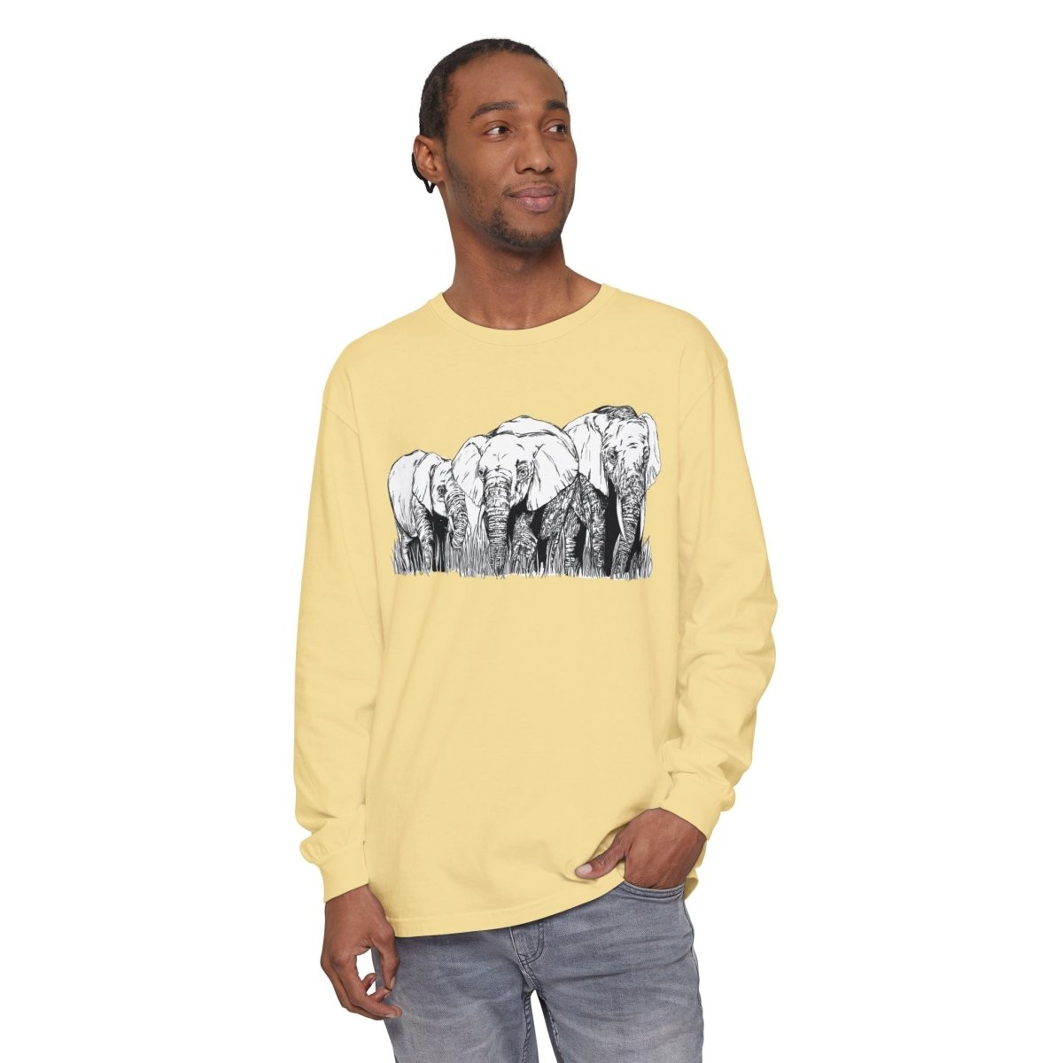 Elephant Family Long Sleeve T-Shirt - Eco - Friendly Unisex Tee for Nature Lovers - Curran Artworks