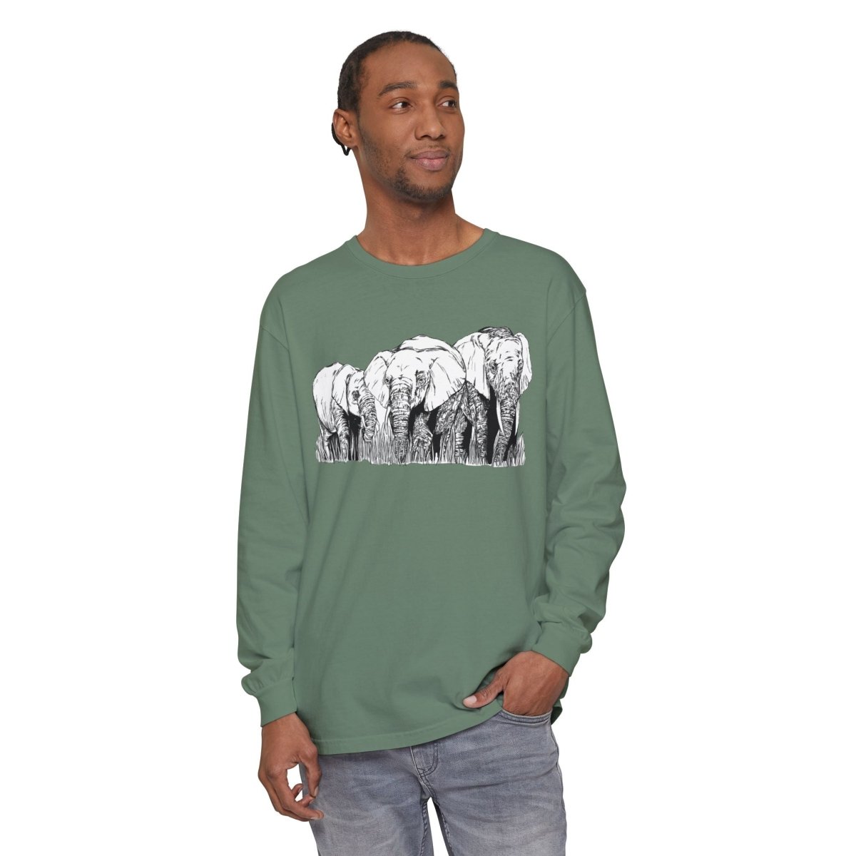 Elephant Family Long Sleeve T-Shirt - Eco - Friendly Unisex Tee for Nature Lovers - Curran Artworks