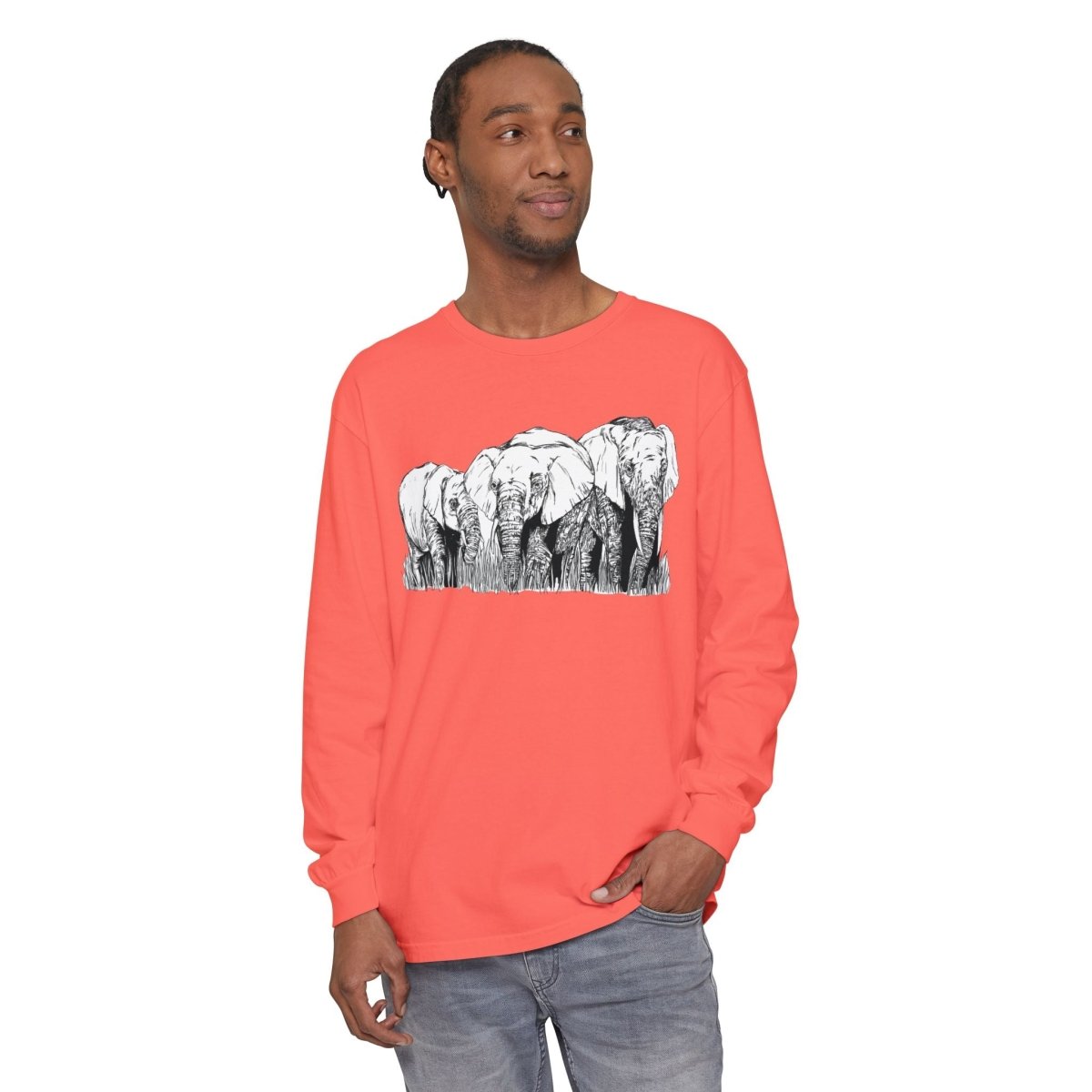 Elephant Family Long Sleeve T-Shirt - Eco - Friendly Unisex Tee for Nature Lovers - Curran Artworks