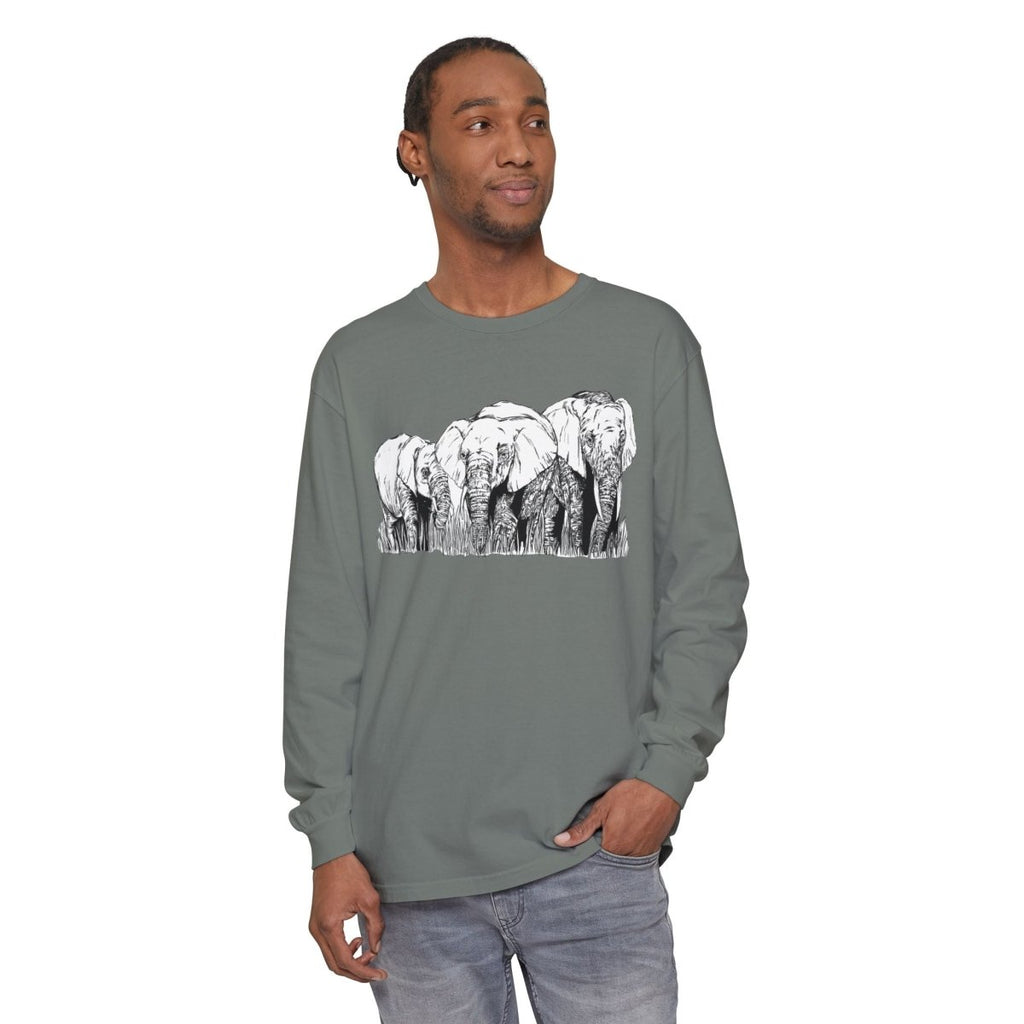 Elephant Family Long Sleeve T-Shirt - Eco - Friendly Unisex Tee for Nature Lovers - Curran Artworks