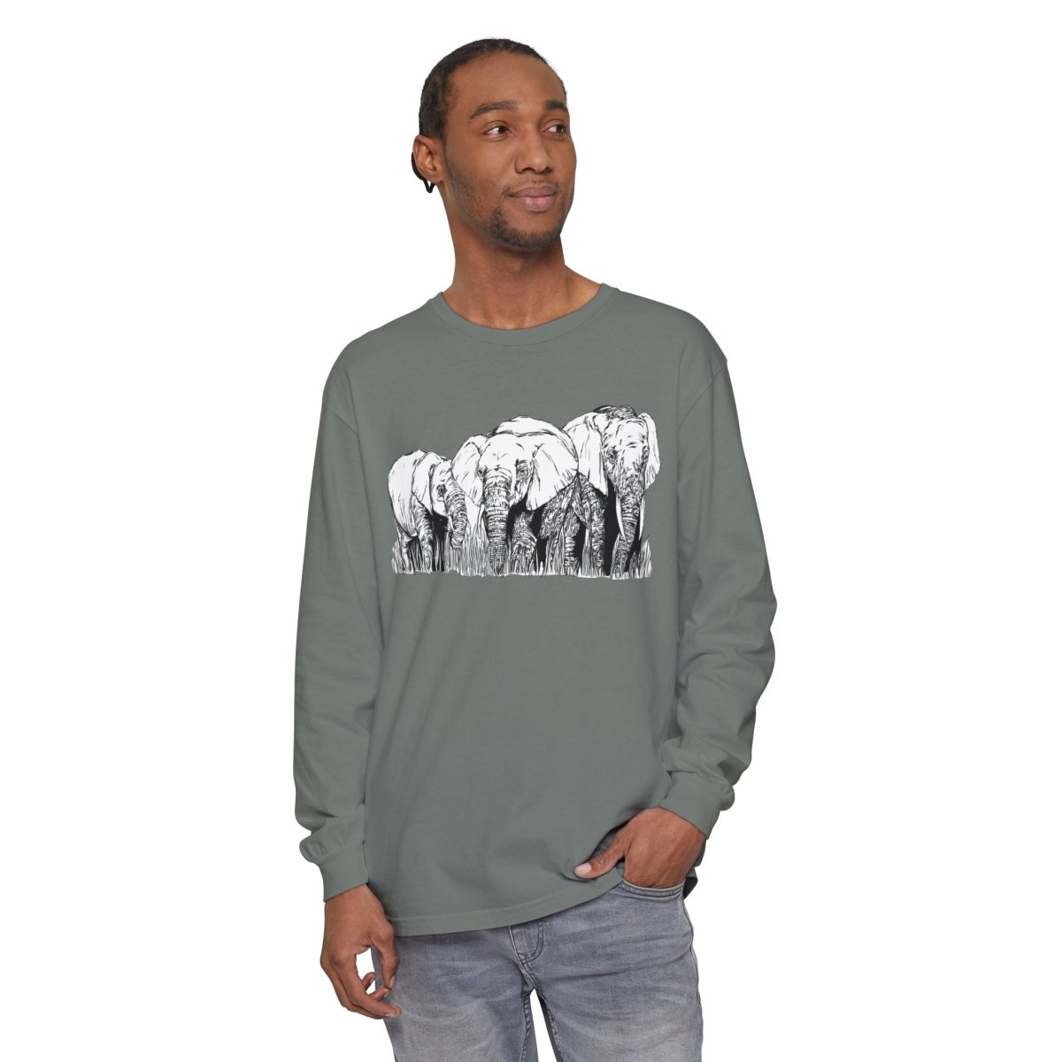 Elephant Family Long Sleeve T-Shirt - Eco - Friendly Unisex Tee for Nature Lovers - Curran Artworks