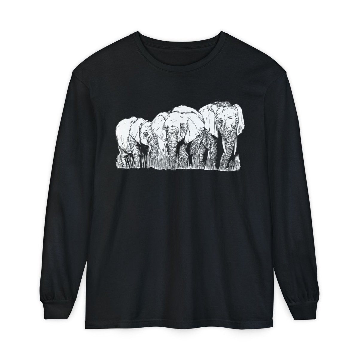 Elephant Family Long Sleeve T-Shirt - Eco - Friendly Unisex Tee for Nature Lovers - Curran Artworks